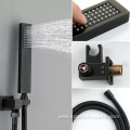 Square Matte Black Wall Mount Brass Shower Faucet